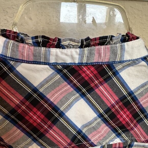 J CREW Small Red Tartan Plaid Button Down Blouse Ruffed Mock Neck - Picture 6 of 8